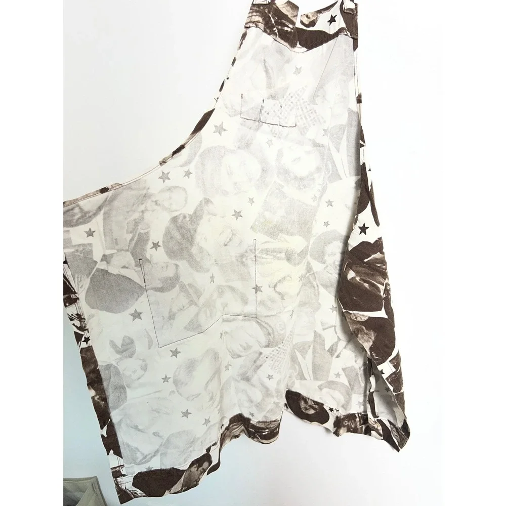 Vintage Hollywood Movie Star Collage Print Bib Apron Brown White Stars‎ Pocket